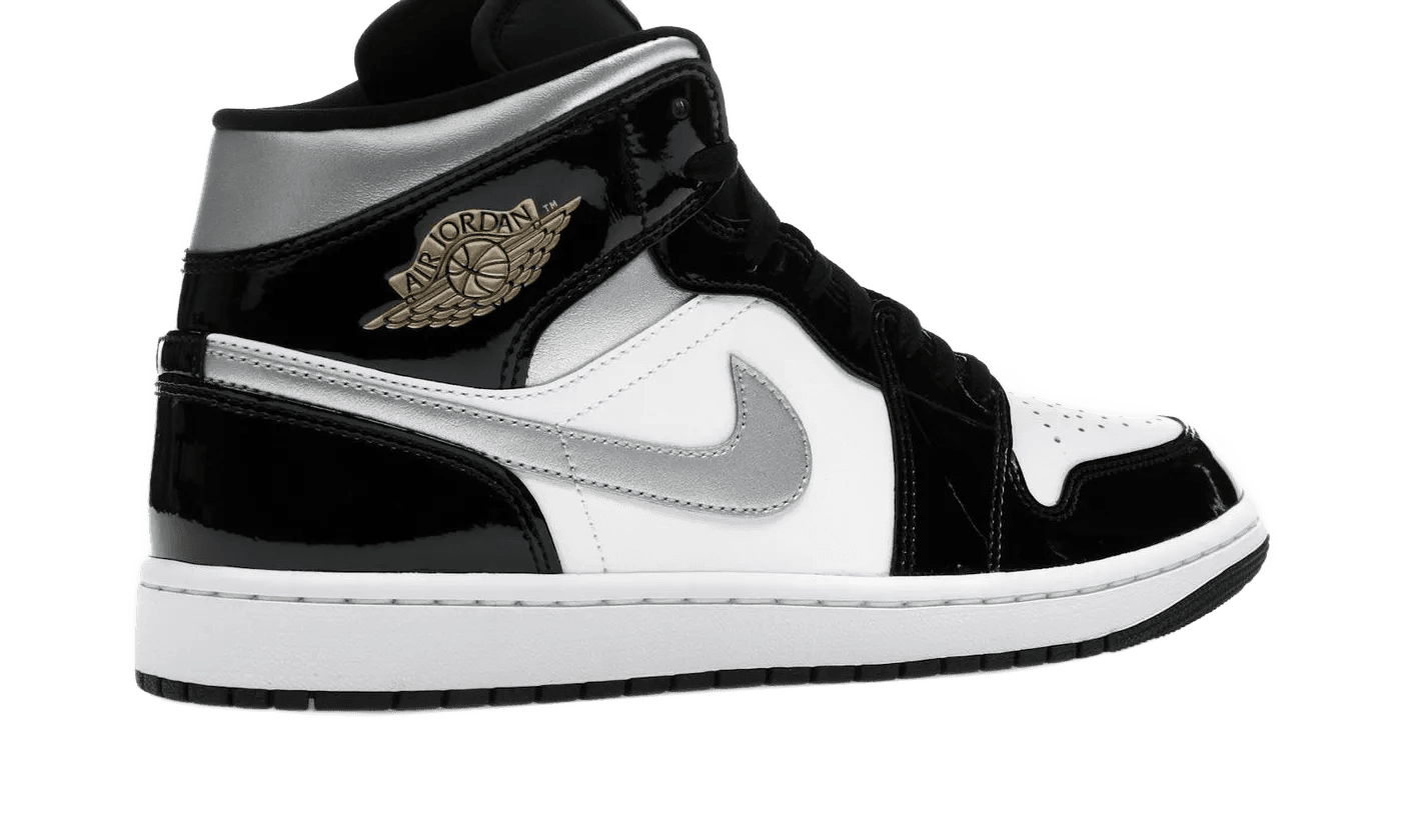 Nike Air Jordan 1 Mid SE Patent Black White Metallic Silver Metallic Gold - HV0789-010